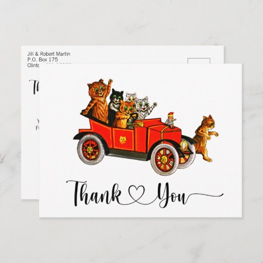 Funny Albern Cats Retro Car Vielen Dank Script Her Postkarte (Vorne/Hinten)