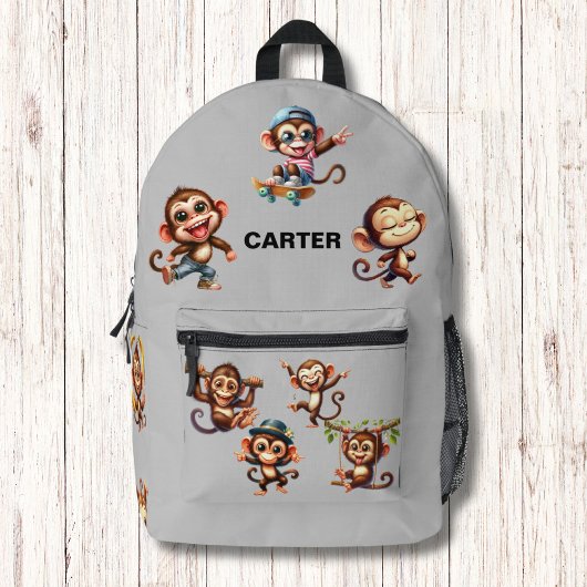 Funny Albern Monkey Watercolor Muster Monogram Bedruckter Rucksack
