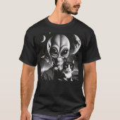 Funny Alien and Cat UFO Outer Space Cat Lover Kitt T-Shirt (Vorderseite)