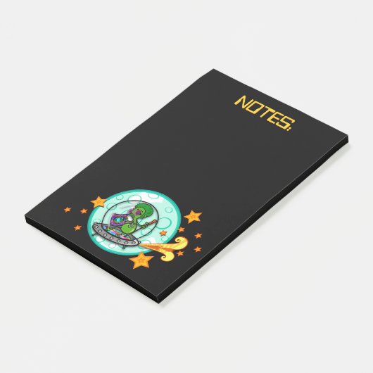 FUNNY ALIEN BLACK GRAPHIC POST IT VERTICAL NOTEPAD POST-IT KLEBEZETTEL (angewinkelt)
