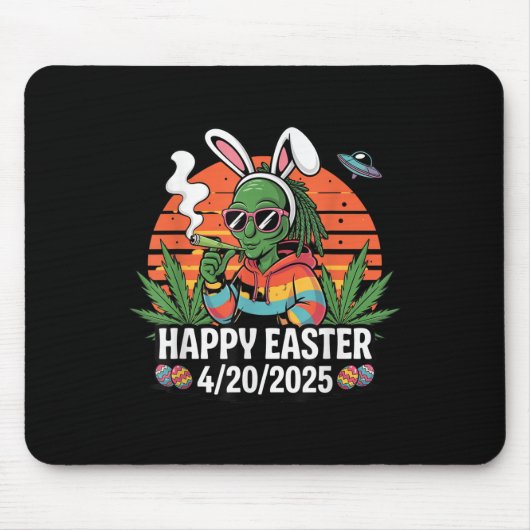 Funny Alien Bunny Easter 2025 Stoner Holiday Vibes Mousepad (Vorne)