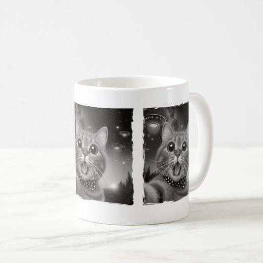 Funny Alien Cat Abduction Überraschte UFOs Cat Lov Kaffeetasse (VorderseiteRechts)