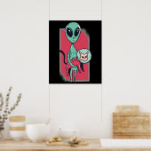 Funny Alien Cat Lover UFO Kitten Raumschiff Flying Poster (Küche)