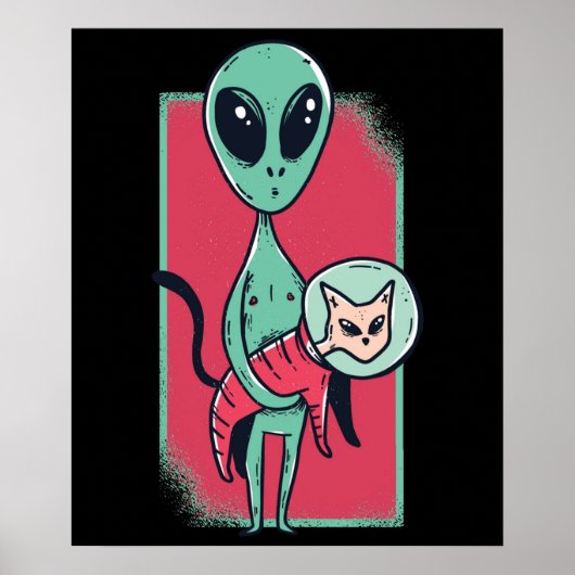 Funny Alien Cat Lover UFO Kitten Raumschiff Flying Poster (Vorne)