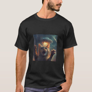 Funny Alien Cat Selfie UFO Begegnung Überraschung T-Shirt