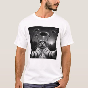 Funny Alien Cat UFO Cat Selfie mit UFOs T-Shirt