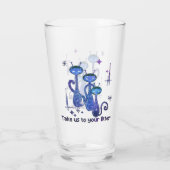 Funny Alien Cats - "Bring uns zu deinem Müll" Glas (Rückseite)