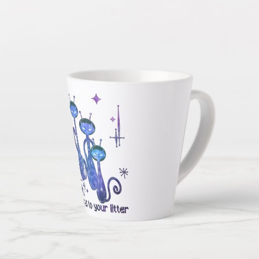 Funny Alien Cats - "Bring uns zu deinem Müll" Milchtasse (Rechte Ecke)