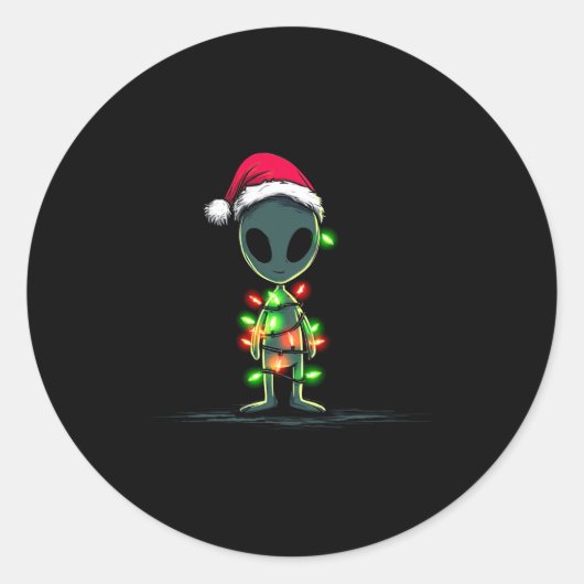 Funny Alien Christmas Graphics Lights Lover Extrat Runder Aufkleber (Vorderseite)