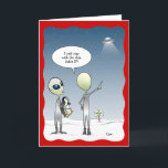 Funny Alien Christmas UFO Santa Rudolph Feiertagskarte<br><div class="desc">Funny Alien Weihnachtskarten, die Sie mit Ihren eigenen Zitat-Blasen personalisieren können! Dieses von Raphaela Wilson entworfene Comic zeigt ein paar kleine grüne Außerirdischen in silbernen Outfits, die von einer Pinguin-Ansammlung-Mission im Nordpol-Schnee zurückkehren. Der Zitat lautet: "Habe ich dir nicht gesagt, dass du mit dem Schiff bleibe?" Im Inneren ist der...</div>