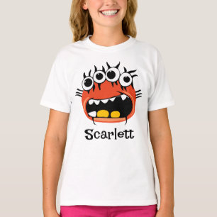Funny Alien Four Eyes Orange Monster Cartoon T-Shirt