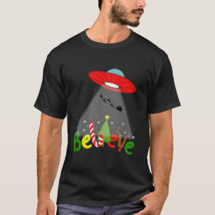 Funny Alien Glauben UFO Weihnachtsbaum Schneeflock T-Shirt