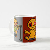 Funny Alien Gym Mug – 3-Panel Cartoon Workout Kaffeetasse (Vorderseite Links)