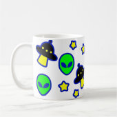 Funny Alien Head UFO Stars Muster Cartoon Comic Kaffeetasse (Links)