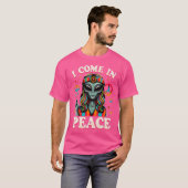 Funny Alien Hippie I Come in Peace Ufo T-Shirt (Vorne ganz)