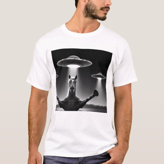 Funny Alien Horse UFO Horse Selfie mit UFOs T-Shirt (Vorderseite)