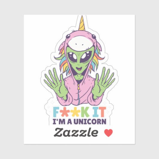 Funny Alien in Einhorn Kostüm Roter Spaß Tasche Aufkleber (Blatt)