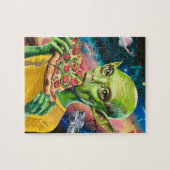 Funny Alien in Space Eating Pizza Puzzle (Horizontal)