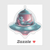 Funny Alien in UFO Aufkleber (Blatt)