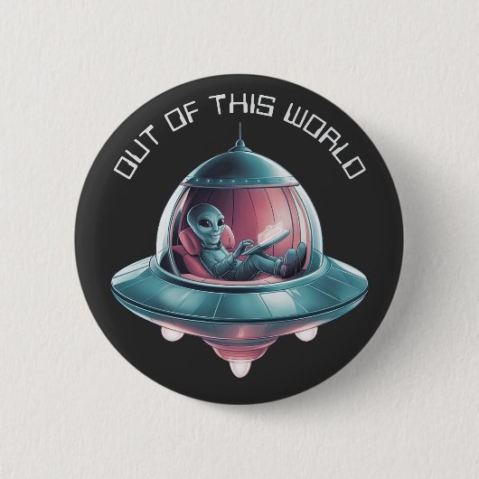 Funny Alien in UFO Button (Vorderseite)