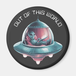 Funny Alien in UFO Magnet