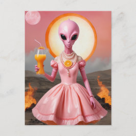 Funny Alien Lady mit Orange Juice Burning Wüste Postkarte