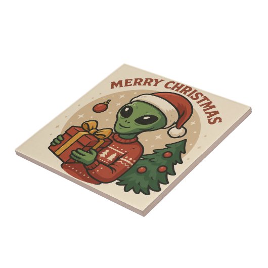 Funny Alien Merry Christmas Fliese (Seite)