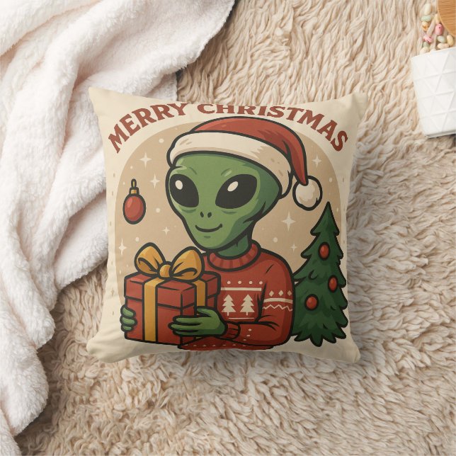 Funny Alien Merry Christmas Kissen (Decke)