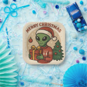 Funny Alien Merry Christmas Pappteller (Party)