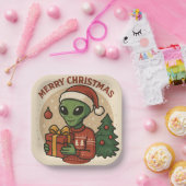 Funny Alien Merry Christmas Pappteller (Party)