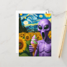 Funny Alien mit Ice Cream Imitate Van Gogh