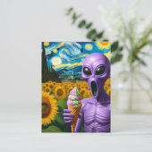 Funny Alien mit Ice Cream Imitate Van Gogh Postkarte (Stehend Vorderseite)
