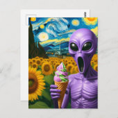 Funny Alien mit Ice Cream Imitate Van Gogh Postkarte (Vorne/Hinten)