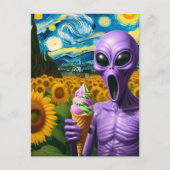 Funny Alien mit Ice Cream Imitate Van Gogh Postkarte (Vorderseite)