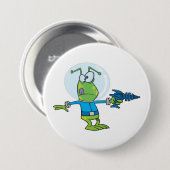 Funny Alien mit Ray Gun Sci-Fi Space Invader Button (Vorne & Hinten)