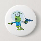 Funny Alien mit Ray Gun Sci-Fi Space Invader Button (Vorderseite)