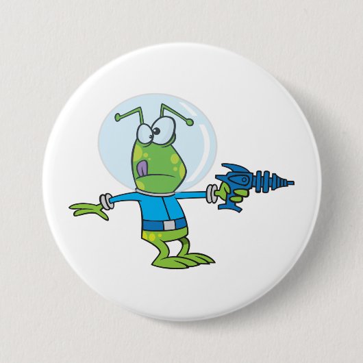 Funny Alien mit Ray Gun Sci-Fi Space Invader Button (Vorderseite)