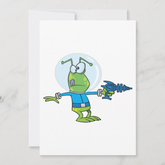 Funny Alien mit Ray Gun Sci-Fi Space Invader Einladung (Vorderseite)