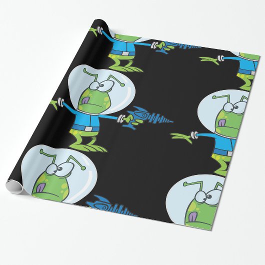Funny Alien mit Ray Gun Sci-Fi Space Invader Geschenkpapier