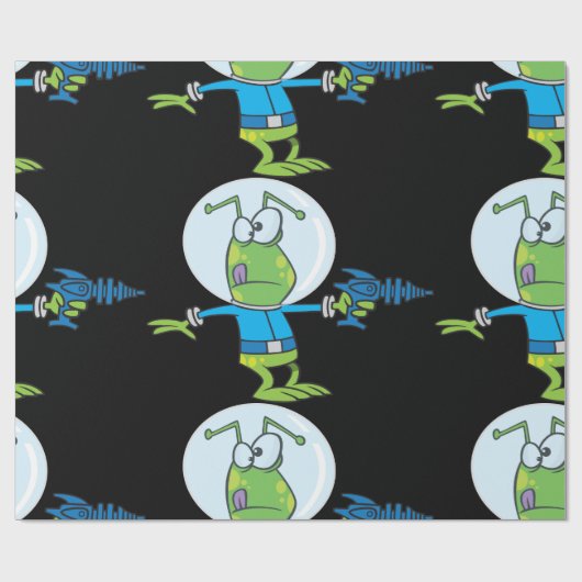 Funny Alien mit Ray Gun Sci-Fi Space Invader Geschenkpapier (Flach)