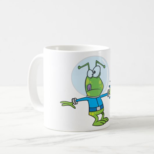 Funny Alien mit Ray Gun Sci-Fi Space Invader Kaffeetasse (Vorderseite Links)