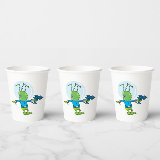 Funny Alien mit Ray Gun Sci-Fi Space Invader Pappbecher