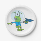 Funny Alien mit Ray Gun Sci-Fi Space Invader Pappteller (Vorderseite)