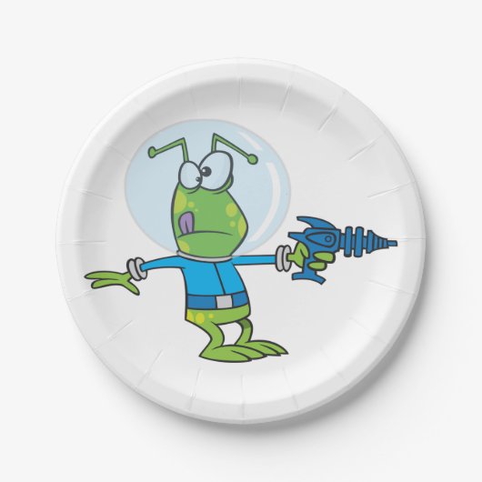 Funny Alien mit Ray Gun Sci-Fi Space Invader Pappteller (Vorderseite)