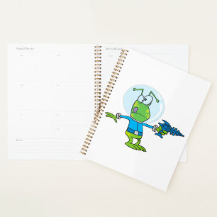 Funny Alien mit Ray Gun Sci-Fi Space Invader Planer