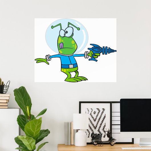 Funny Alien mit Ray Gun Sci-Fi Space Invader Poster