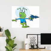 Funny Alien mit Ray Gun Sci-Fi Space Invader Poster (Heimbüro)