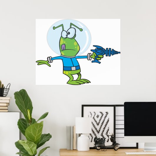 Funny Alien mit Ray Gun Sci-Fi Space Invader Poster (Heimbüro)