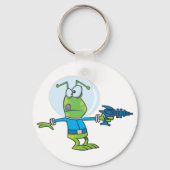 Funny Alien mit Ray Gun Sci-Fi Space Invader Schlüsselanhänger (Rückseite)