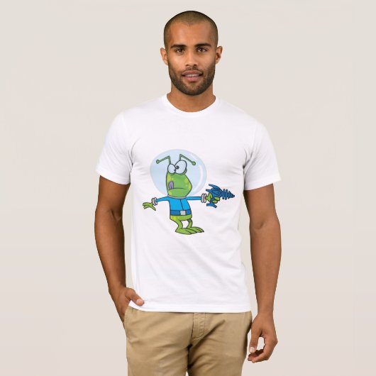 Funny Alien mit Ray Gun Sci-Fi Space Invader T-Shirt (Vorne ganz)